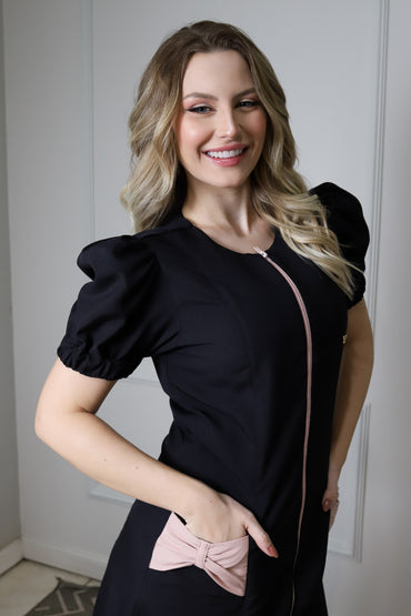 Jaleco Feminino Fabi Preto com Rosê
