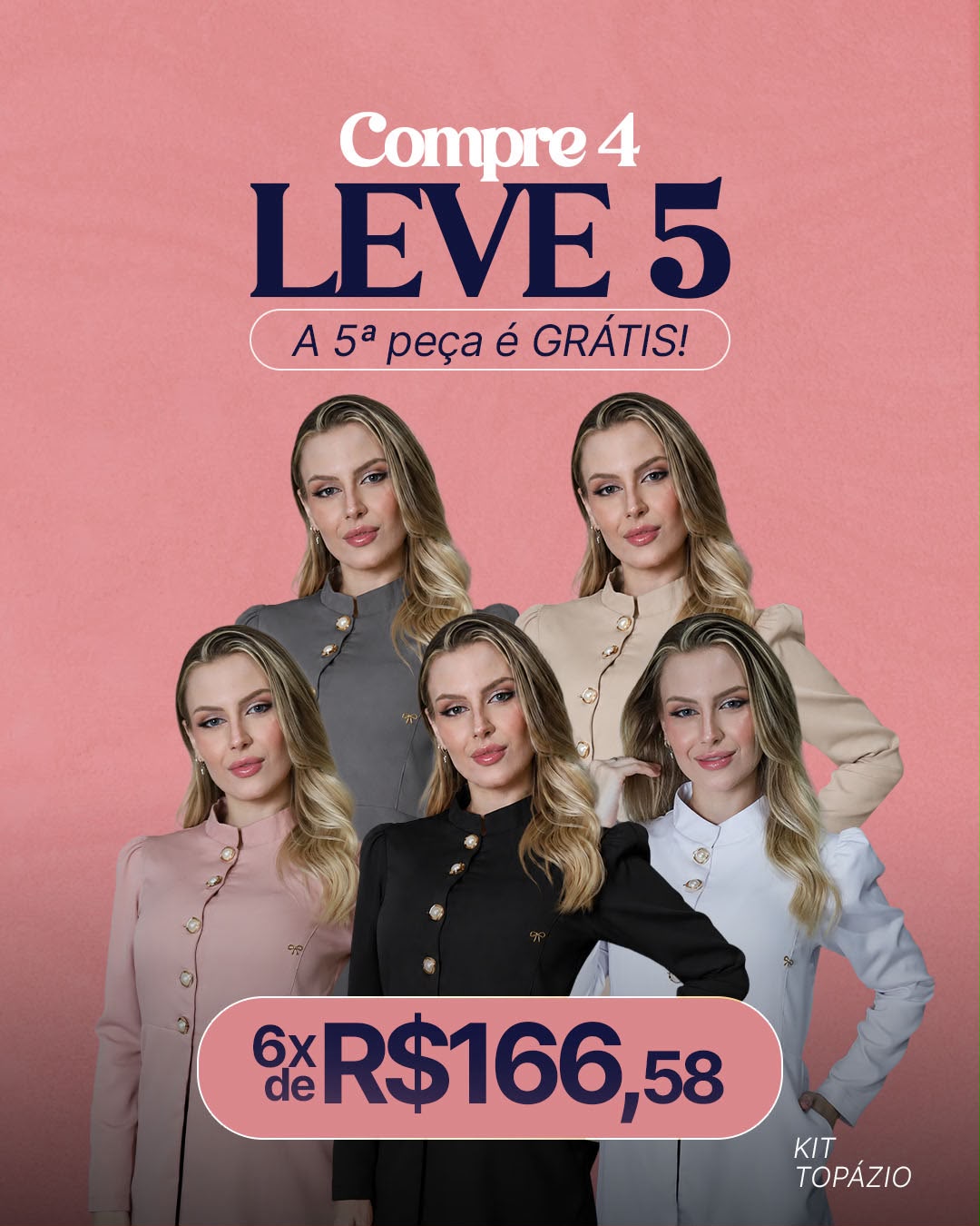 KIT Jaleco Feminino Topázio Compre 4 Leve 5