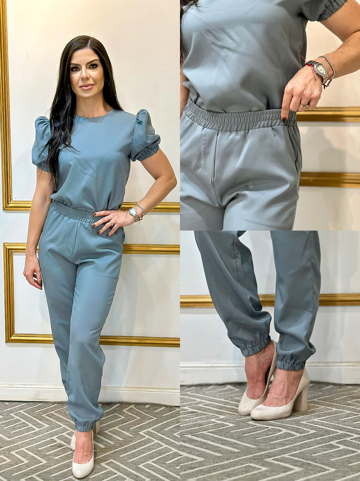 Scrub Feminino Dália Negra Cinza