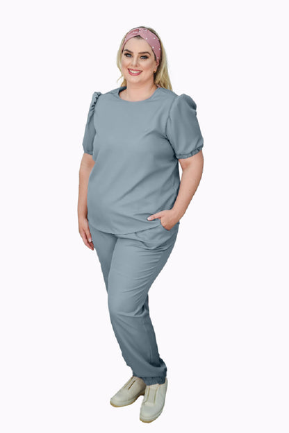 Scrub Plus Size Feminino Dália Negra Cinza