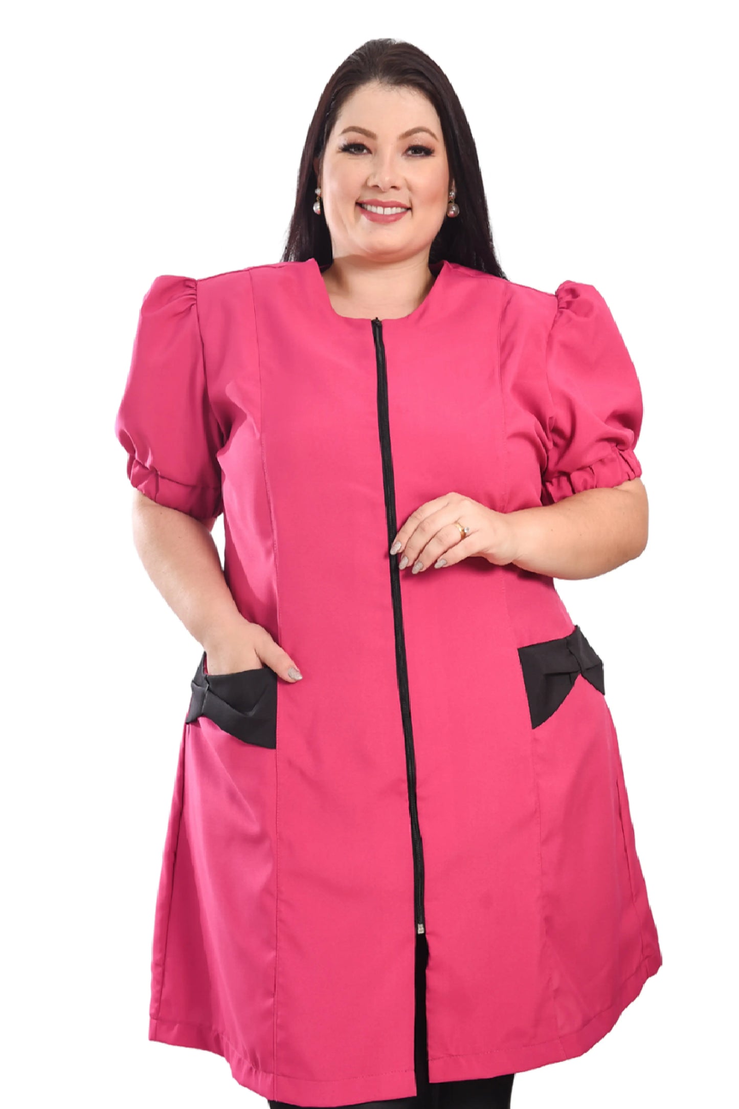 Jaleco Plus Size Feminino Fabi Pink com Preto