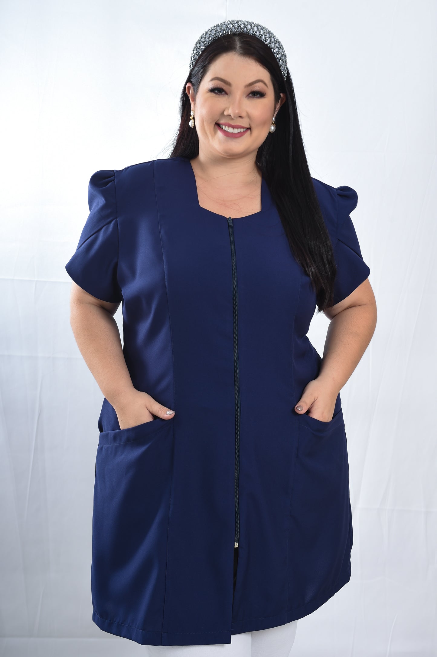 Jaleco Plus Size Feminino Bárbara Azul Marinho