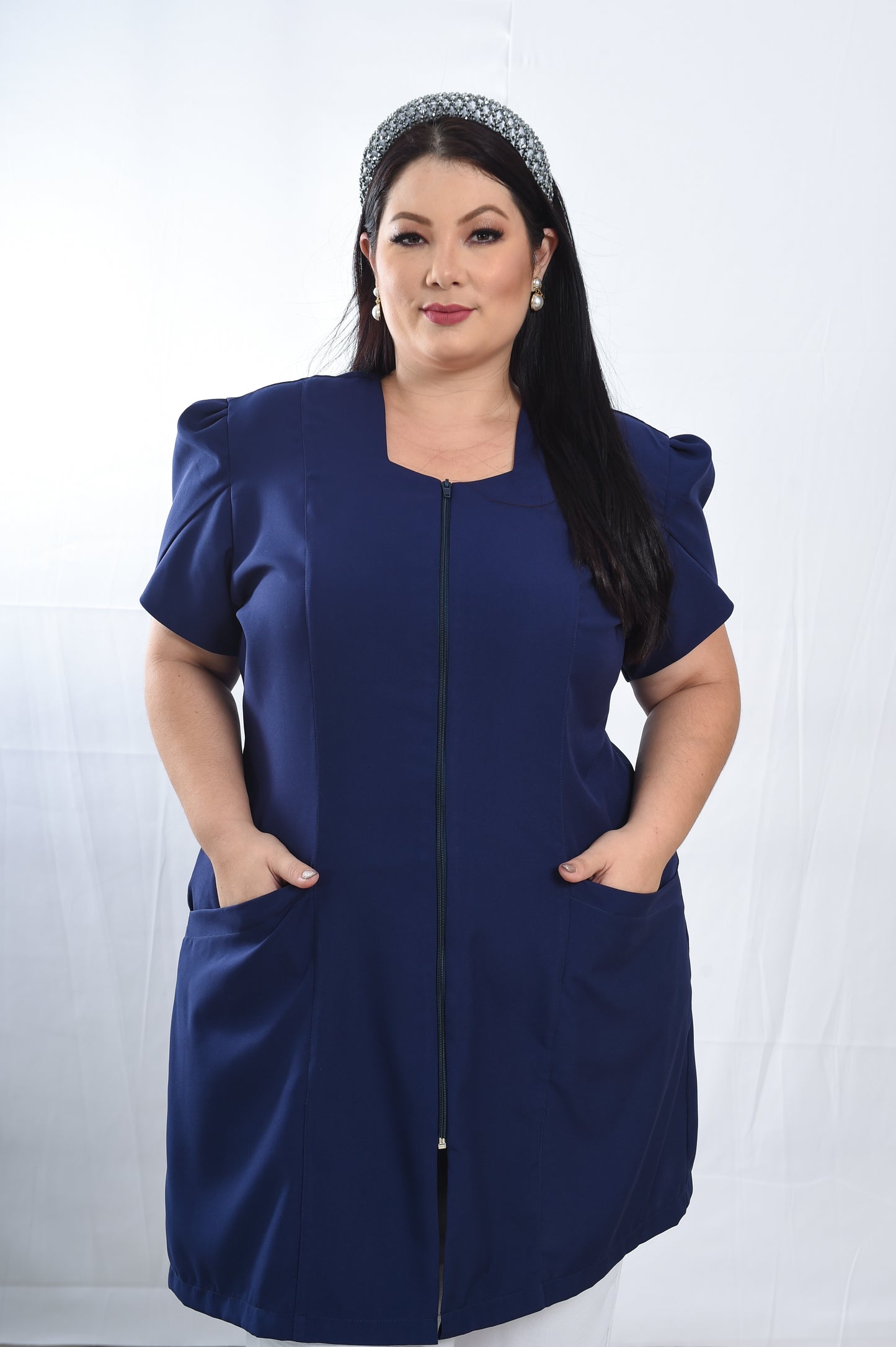 Jaleco Plus Size Feminino Bárbara Azul Marinho