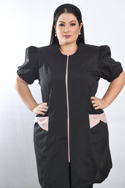 Jaleco Plus Size Feminino Fabi Preto com Rosê
