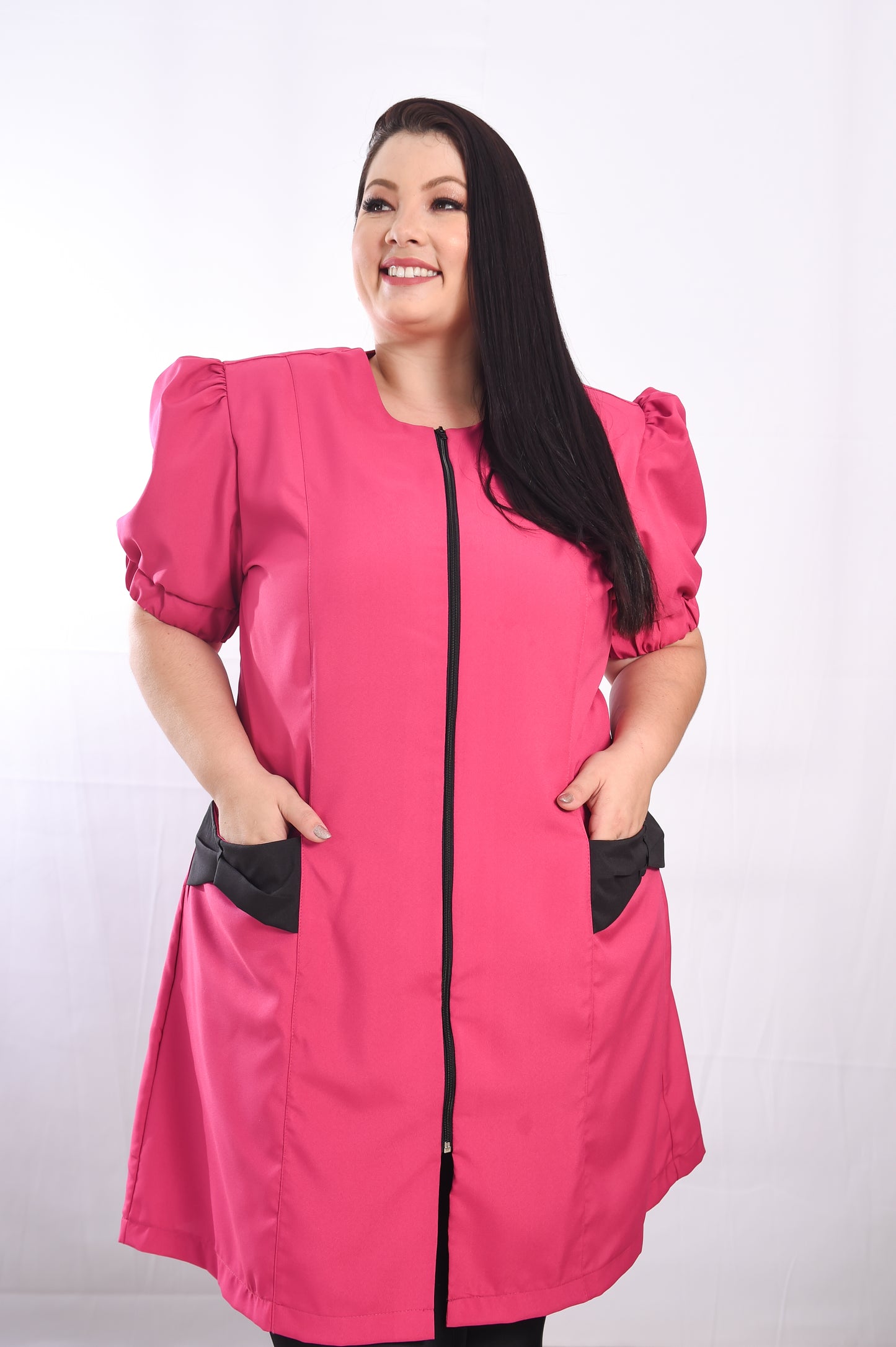 Jaleco Plus Size Feminino Fabi Pink com Preto