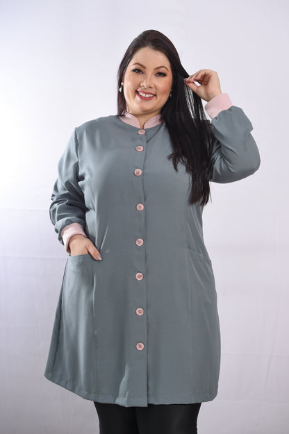 Jaleco Plus Size Feminino Manu Cinza com Rosê