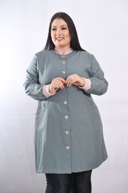 Jaleco Plus Size Feminino Manu Cinza com Rosê