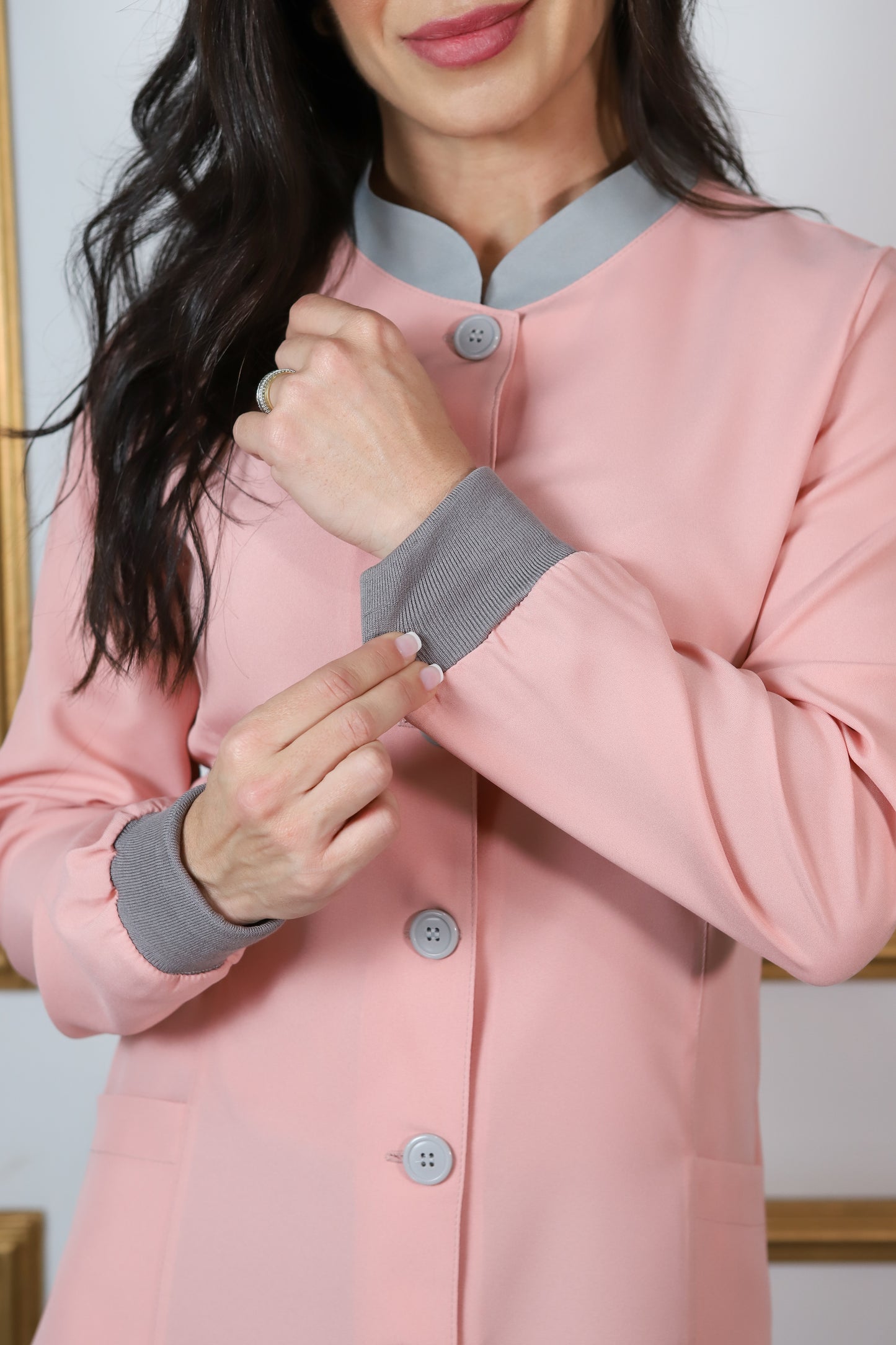 Jaleco Feminino Manu Rosê com Cinza