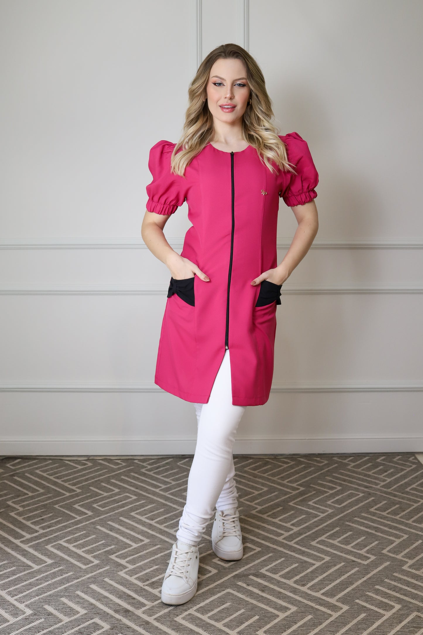 Jaleco Feminino Fabi Rosa Pink com Preto