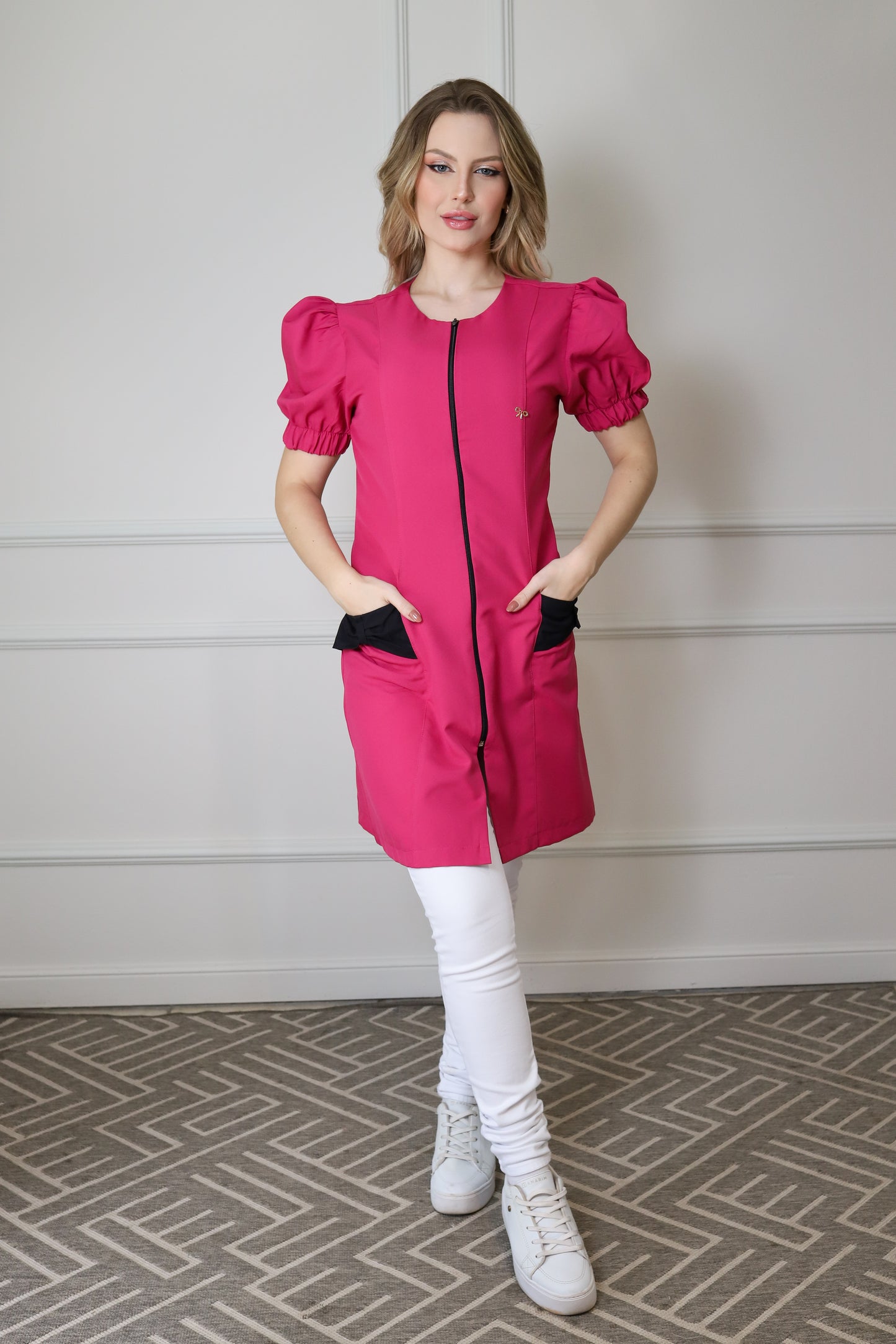 Jaleco Feminino Fabi Rosa Pink com Preto