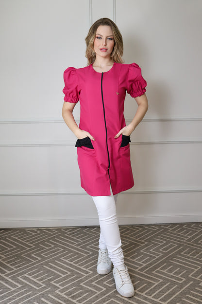 Jaleco Feminino Fabi Rosa Pink com Preto
