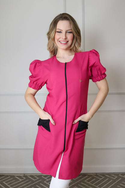 Jaleco Feminino Fabi Rosa Pink com Preto