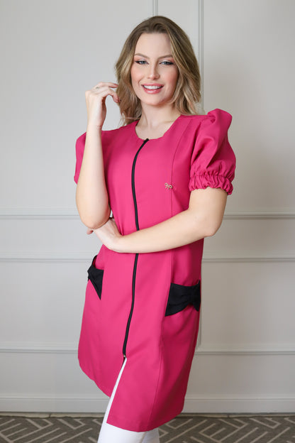 Jaleco Feminino Fabi Rosa Pink com Preto