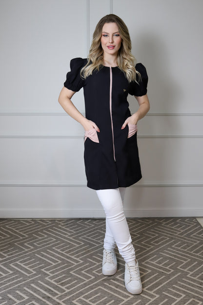 Jaleco Feminino Fabi Preto com Rosê