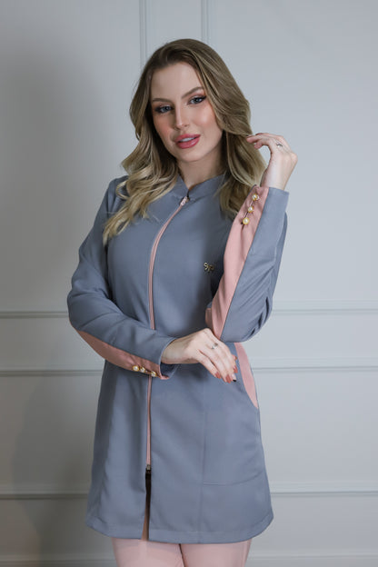 Jaleco Feminino Martha Cinza com Rosê
