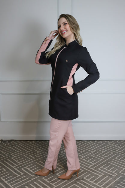 Jaleco Feminino Martha Preto com Rosê