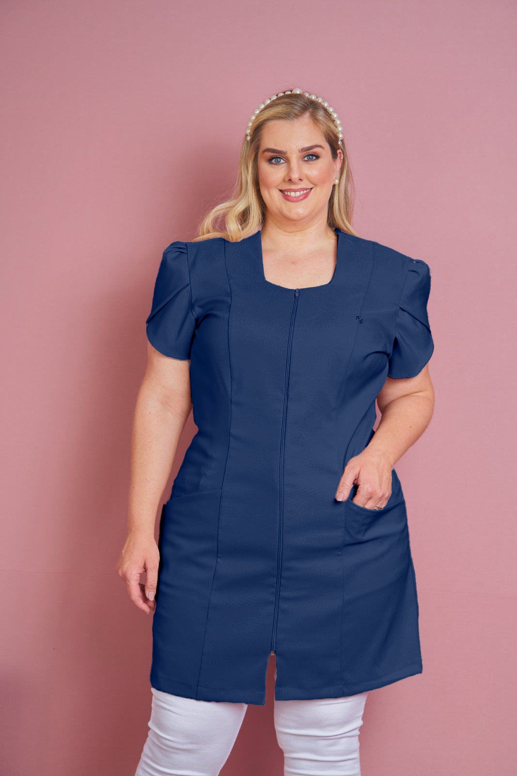 Jaleco Plus Size Feminino Bárbara Azul Marinho