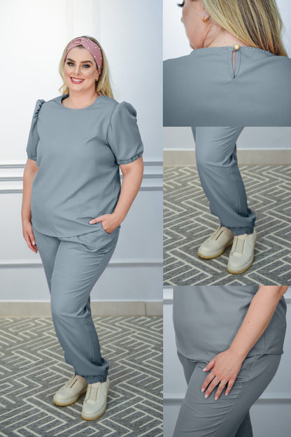 Scrub Plus Size Feminino Dália Negra Cinza