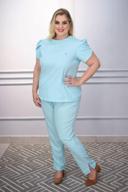 Scrub Plus Size Feminino Tulipa Verde Tiffany