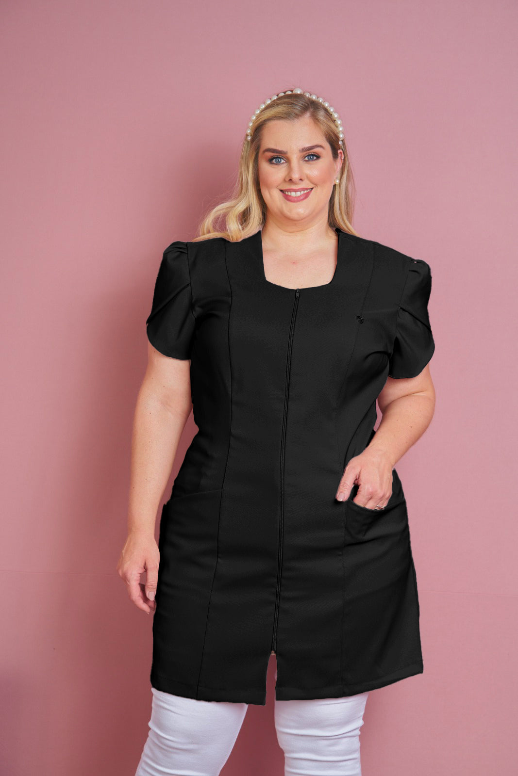 Jaleco Plus Size Feminino Bárbara Preto