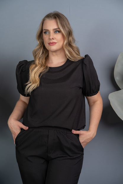 Scrub Plus Size Feminino Dália Negra Preto