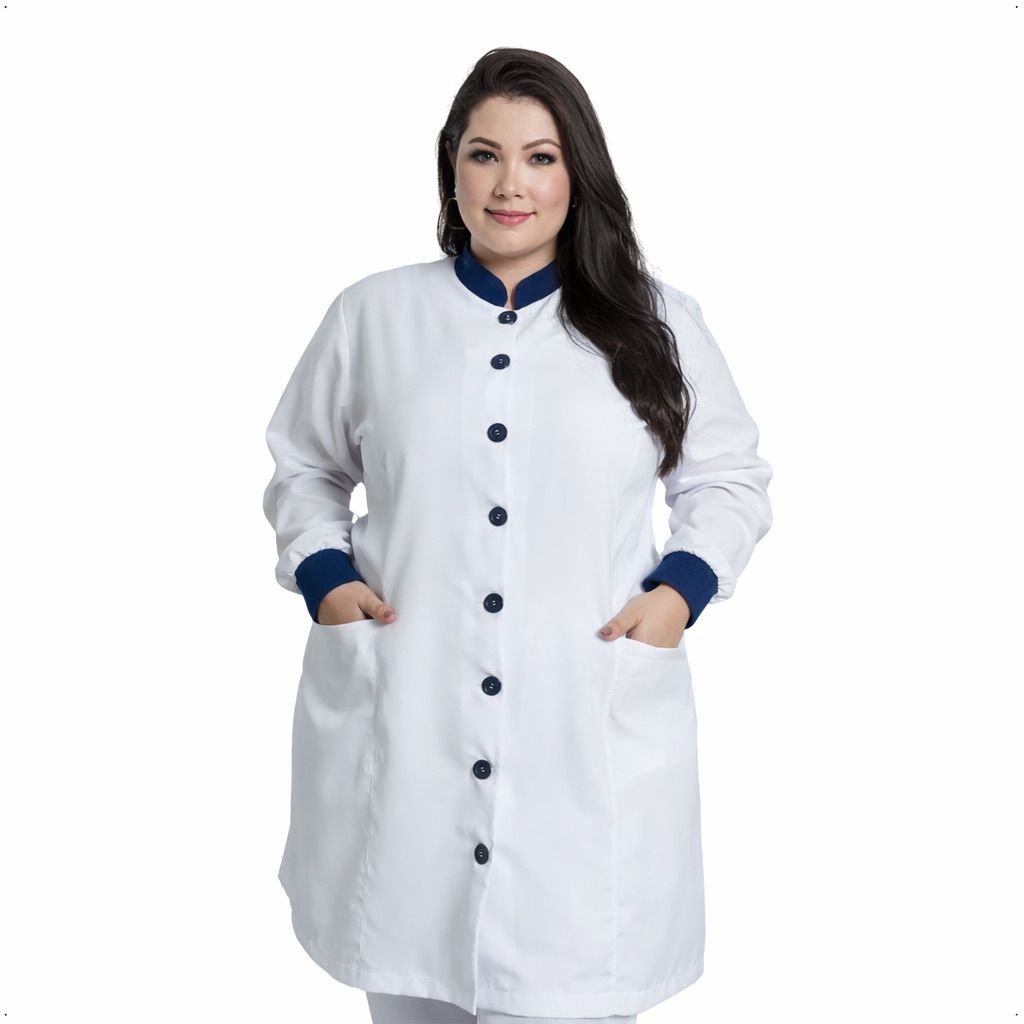 Jaleco Plus Size Feminino Manu Branco com Marinho