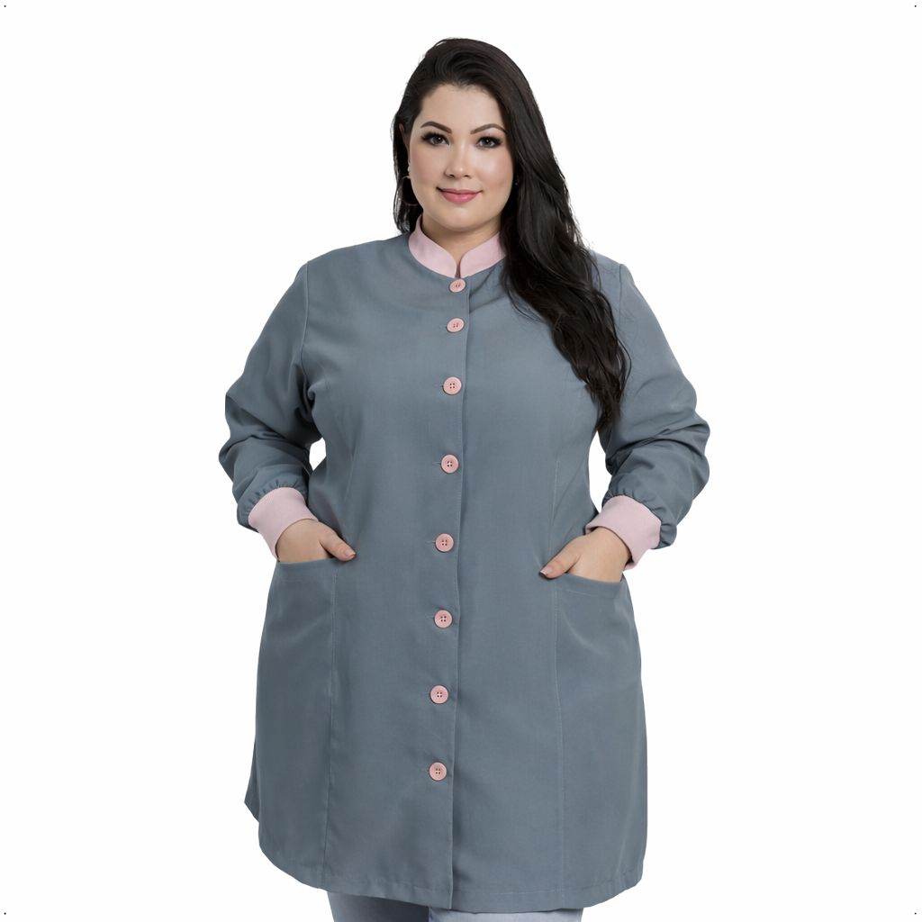 Jaleco Plus Size Feminino Manu Cinza com Rosê