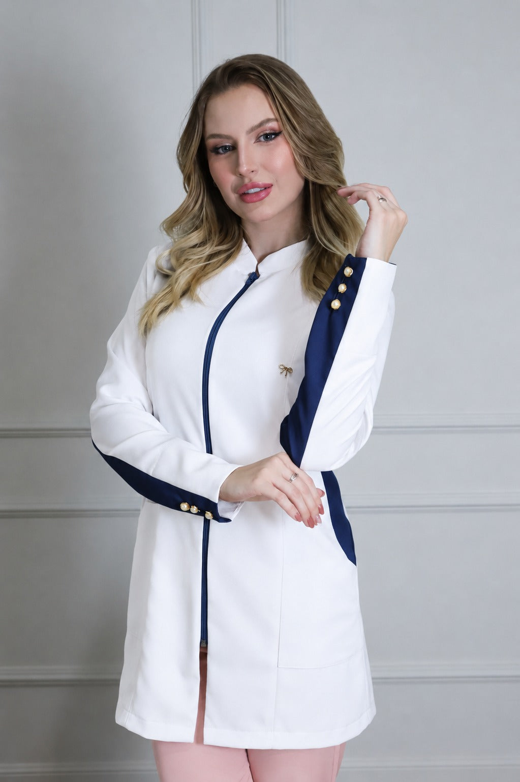 Jaleco Feminino Martha Branco com Marinho