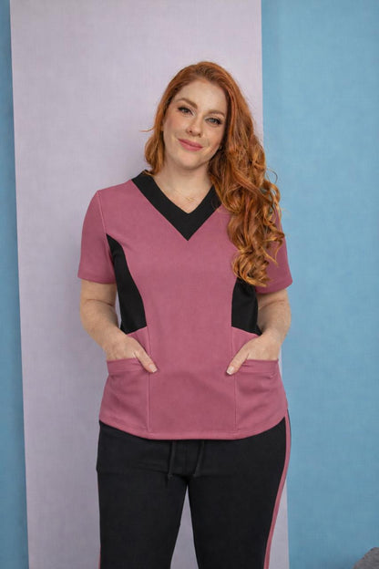 Scrub Feminino Confy Rosê Escuro com Preto | Tam M