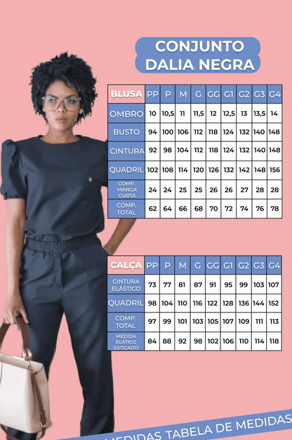Scrub Plus Size Feminino Dália Negra
