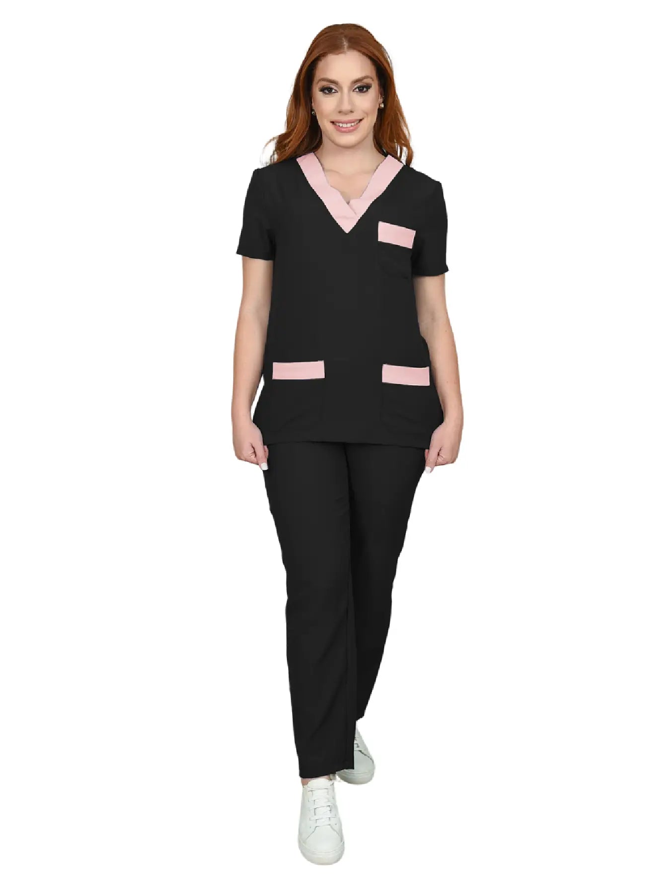 Scrub Feminino Slim Preto com Rosê | Tam PP e P
