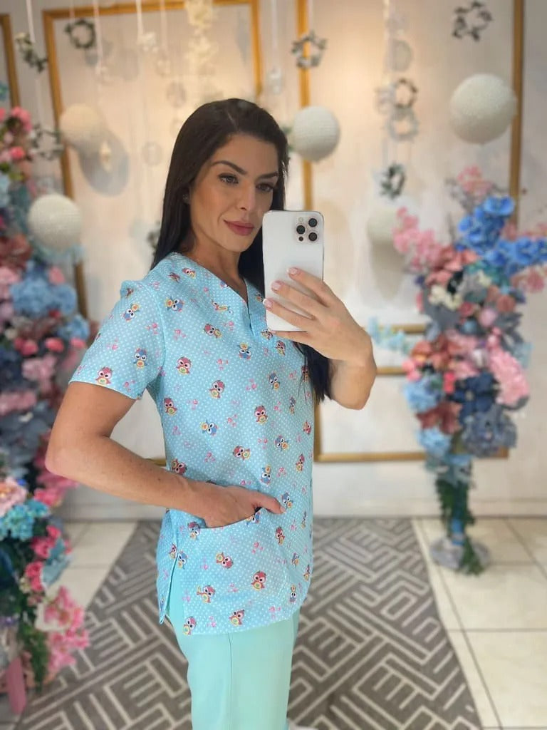 Scrub Feminino Corujinha Blue