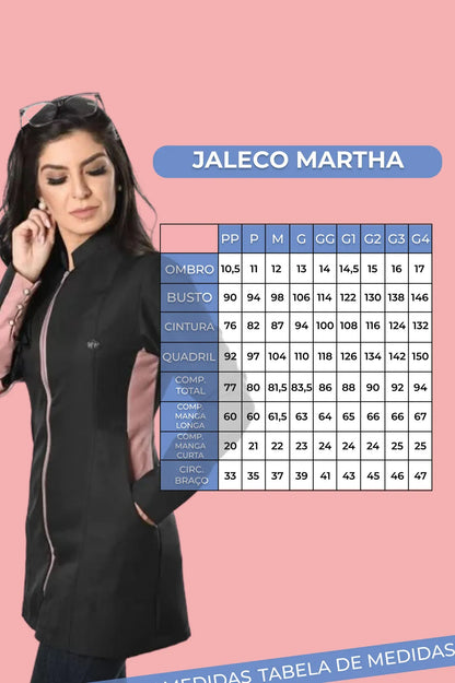 Jaleco Feminino Martha Preto com Rosê