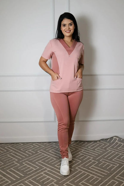 Scrub Feminino Confy Rosê Claro com Rosê Escuro | Tam M