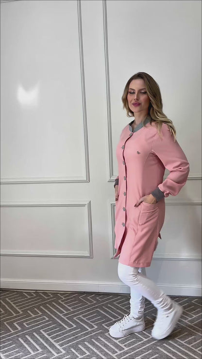 Jaleco Feminino Manu Rosê com Cinza