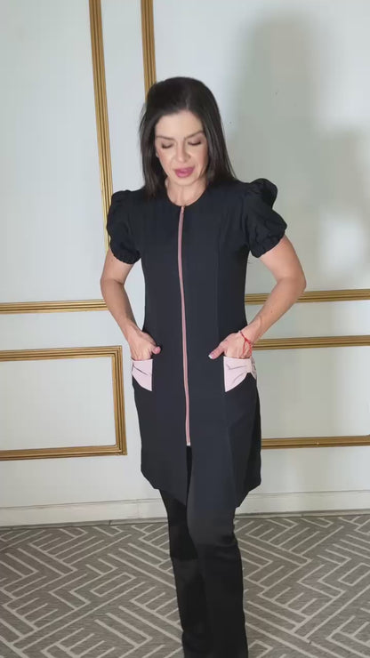 Jaleco Feminino Fabi Preto com Rosê