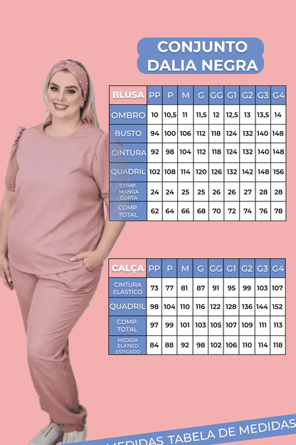 Scrub Plus Size Feminino Dália Negra Cinza